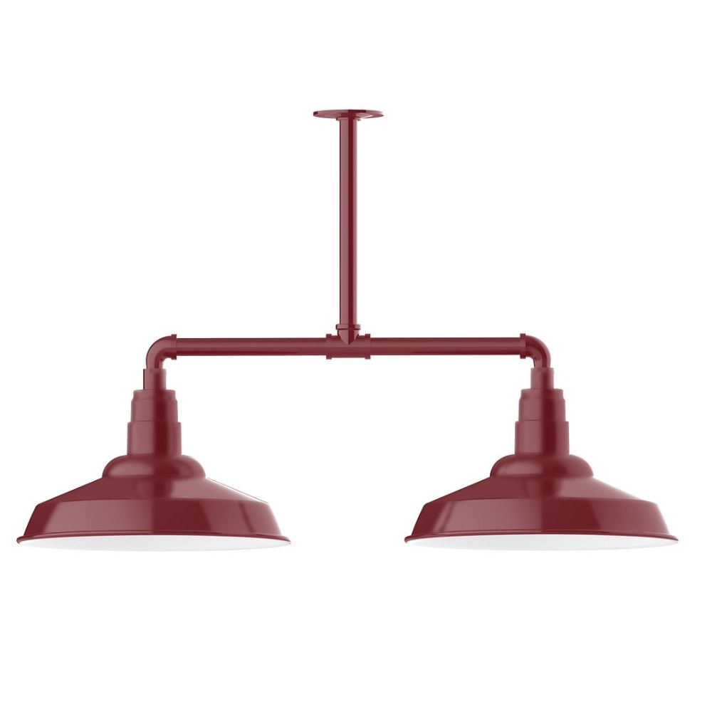 Montclair Lightworks MSD184-55-G05 16" Warehouse shade, 2-light stem hung pendant with clear glass and cast guard, Barn Red